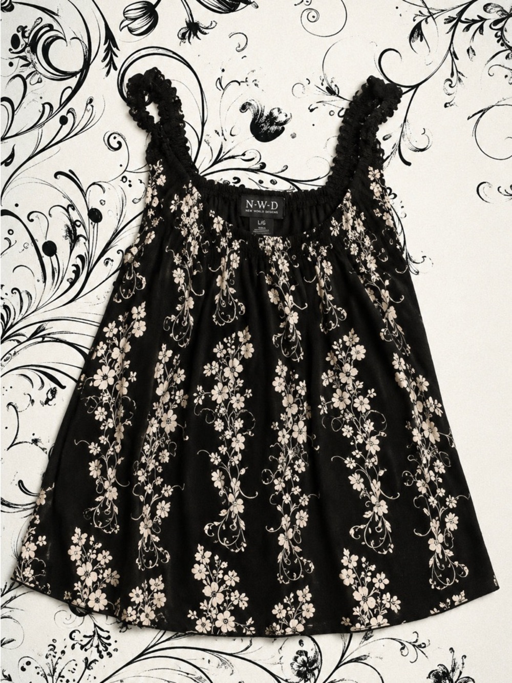 Black Mini Dress with Cream Floral Print